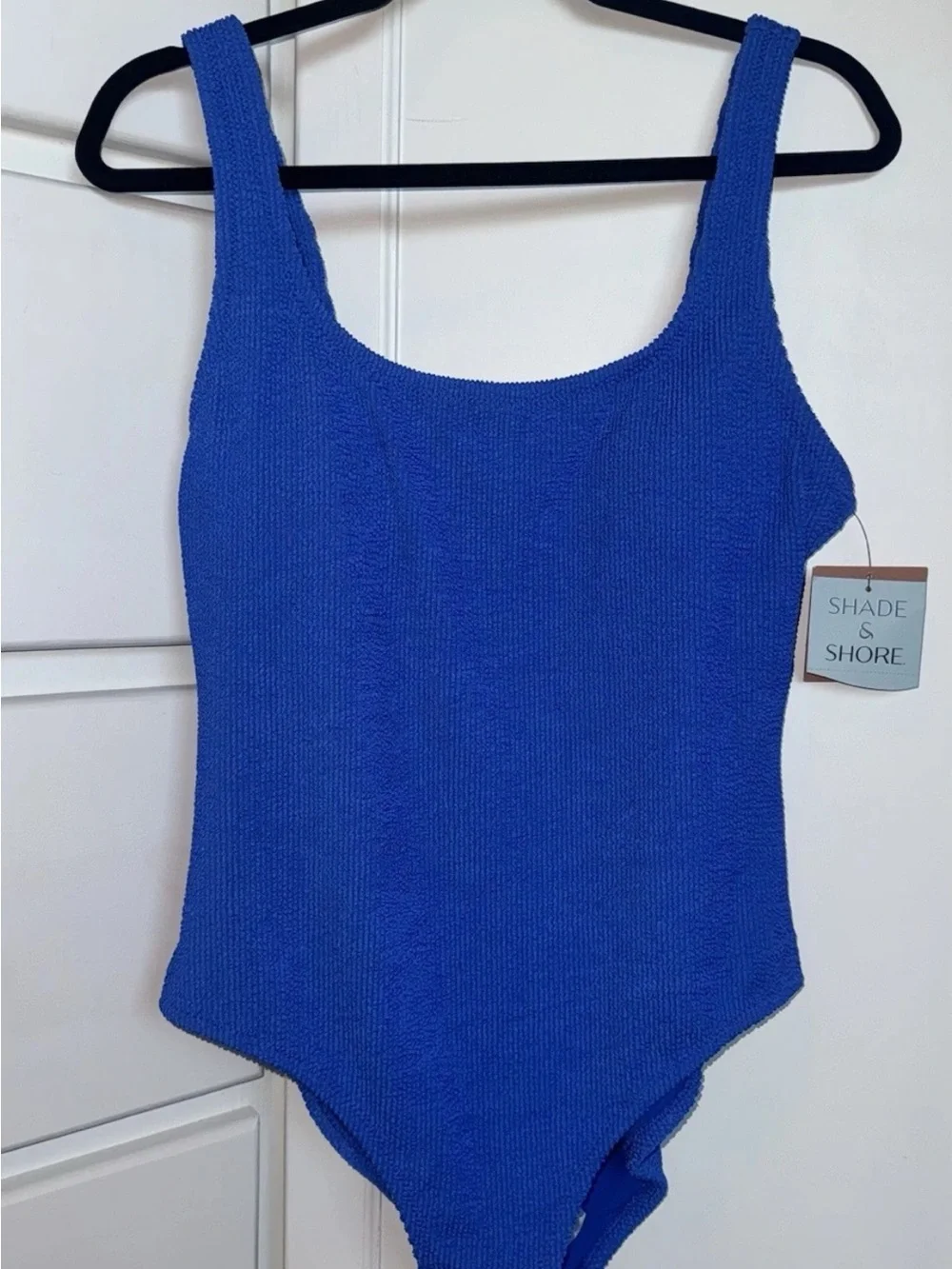 Shade & Shore Blue Textured Scoop One-Piece Swimsuit